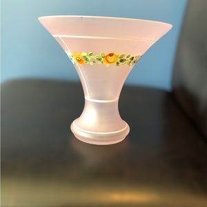 Pink frosted 6” vase Hand painted flowers Feminine